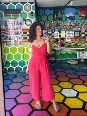 Free People Red Spaghetti-Strap Jumpsuit with Button Front 4